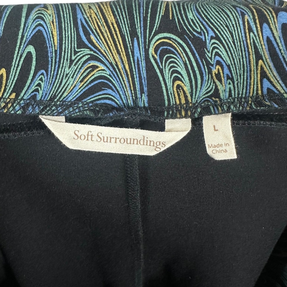 Soft Surroundings Ponte Knit Pull on Pants Black Marbled Print Peacock Size L - Picture 4 of 10